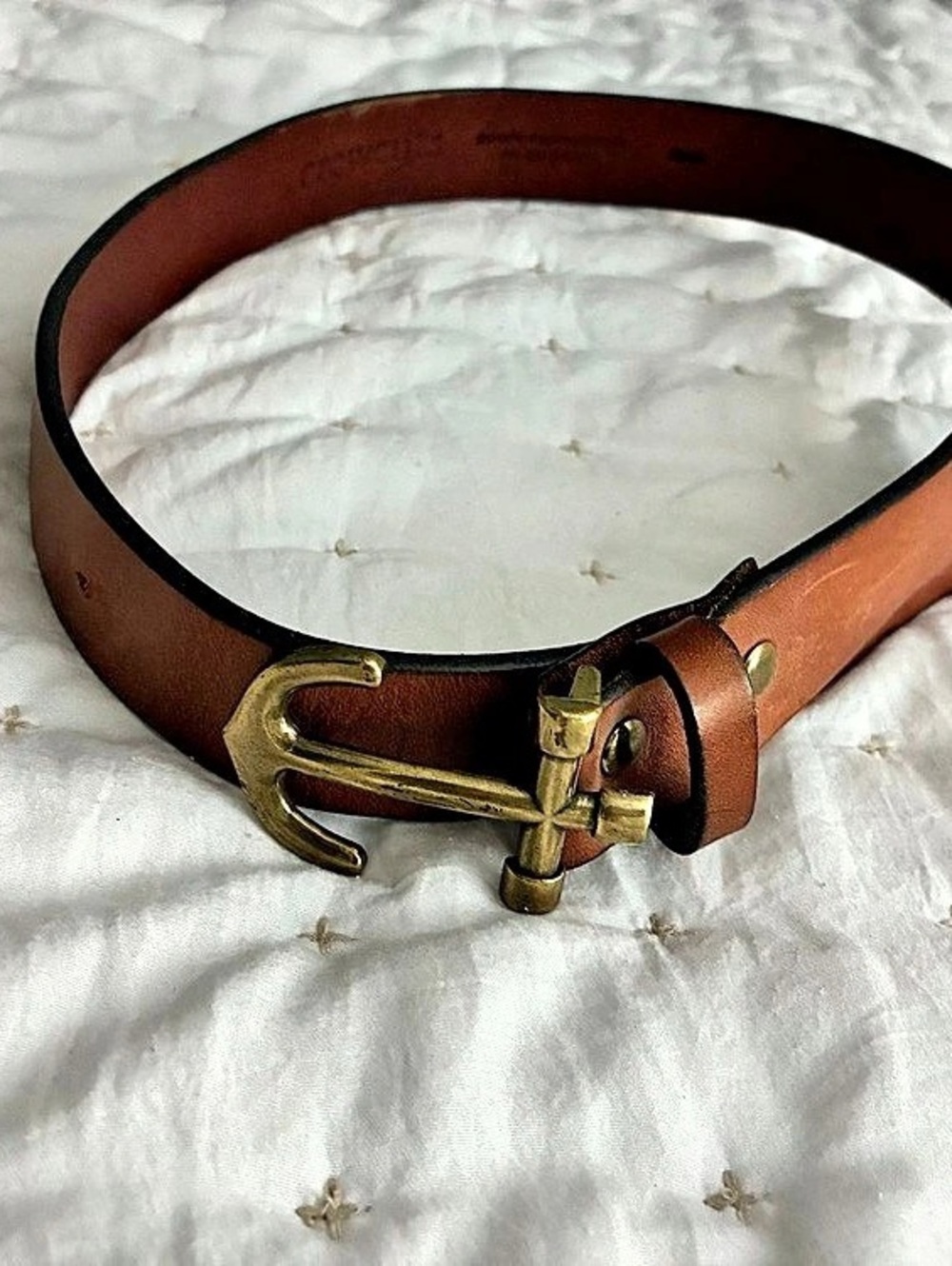 Boys crewcuts Leather Belt in Brown Gold-Tone Anchor Buckle nautical
